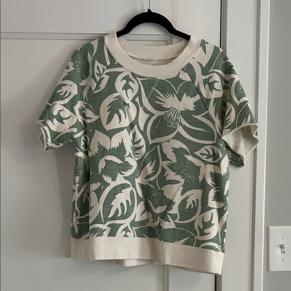 Madewell Green and Cream Short Sleeve Tee